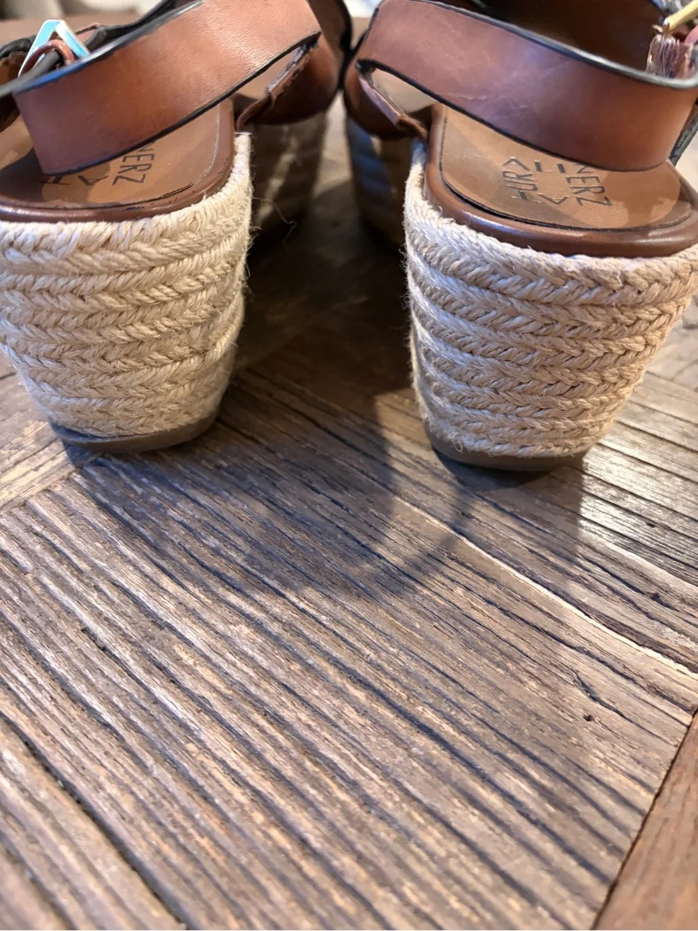 Naturalizer Brown Leather Crisscross Espadrille Wedge Sandals - Size 8.5